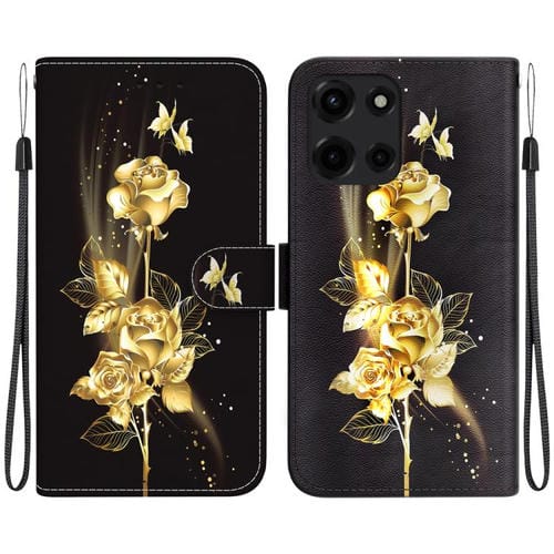 Funda de Cuero Motorola Moto G 5G 2025 con Dibujo de Colores y Textura de Cristal (Mariposa Dorada y Rosa)