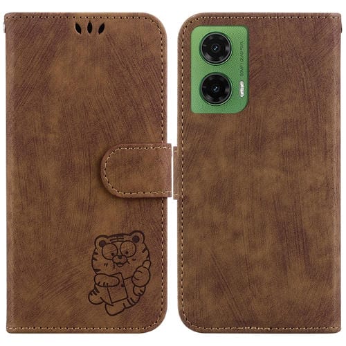 Funda de Cuero con Relieve de Tigre para Motorola Moto G35 (Marrón)
