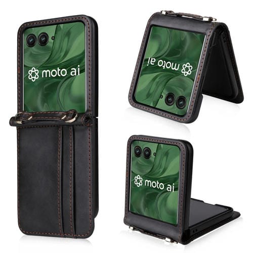 Funda Plegable de PU con Tarjetero Tipo Bandolera para Motorola Razr 50 Ultra (Negra)