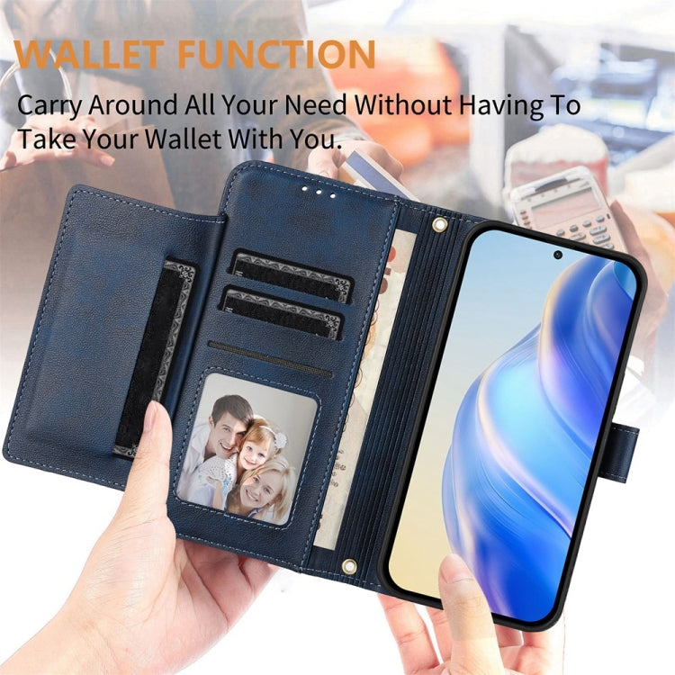 Funda Tipo Billetera Cuero iPhone 16E Cremallera Ranuras Tarjetas (Azul)