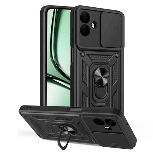 Funda de TPU y PC con diseño de cámara deslizante para Samsung Galaxy A07 4G (negra)
