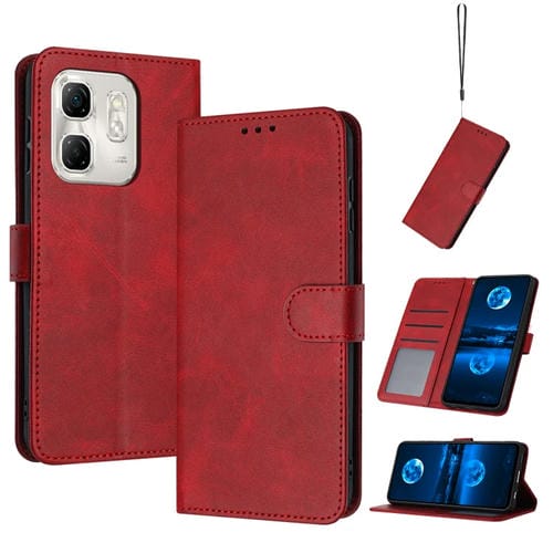 Funda de Piel Sintética con Tapa para Infinix Hot 50I (Roja)