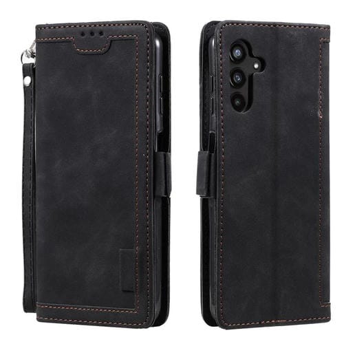 Funda de cuero con tapa horizontal y diseño retro para Samsung Galaxy S25 FE 5G (negra)