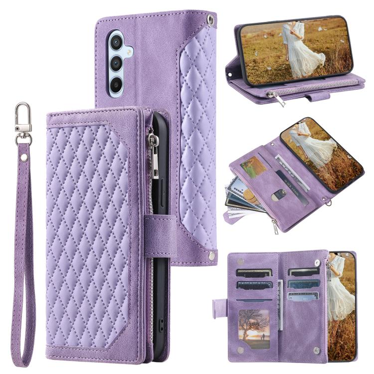 Funda de cuero con cremallera y cordón para Samsung Galaxy S25 FE 5G (morado)