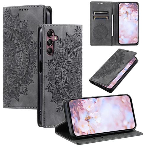 Funda de cuero magnético con relieve Totem para Samsung Galaxy S25 FE 5G (gris)
