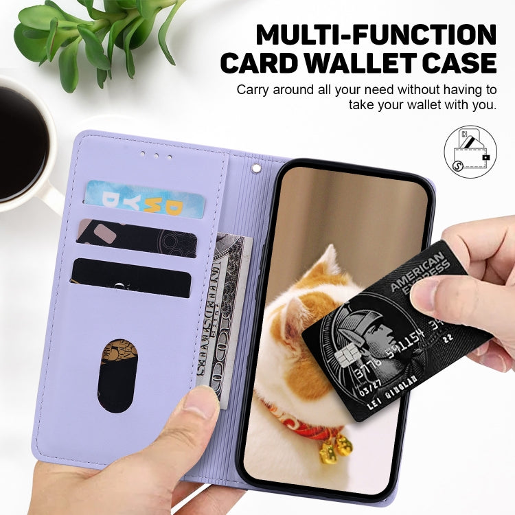 Funda de Piel Rfid para iPhone 16E Diseño de Gatos (Morado)