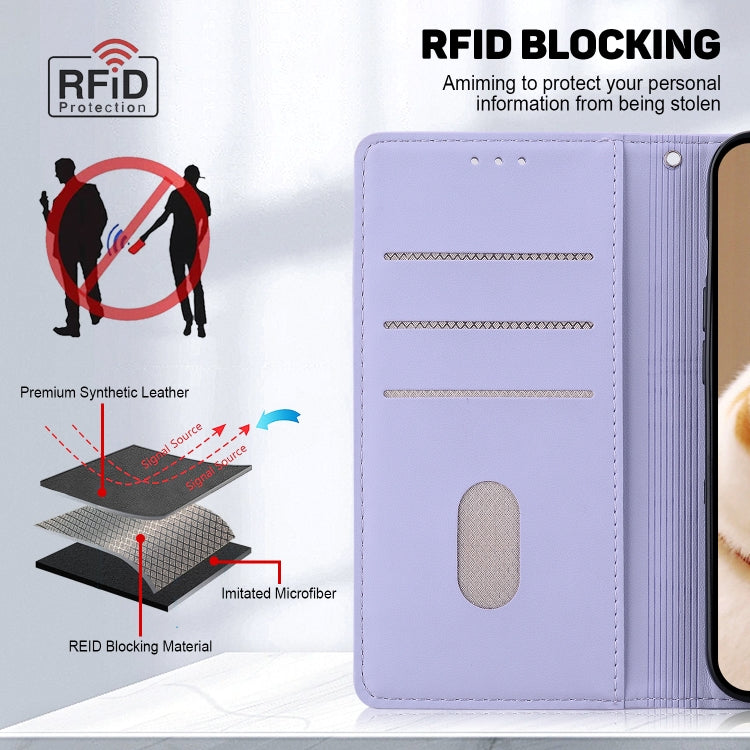 Funda de Piel Rfid para iPhone 16E Diseño de Gatos (Morado)
