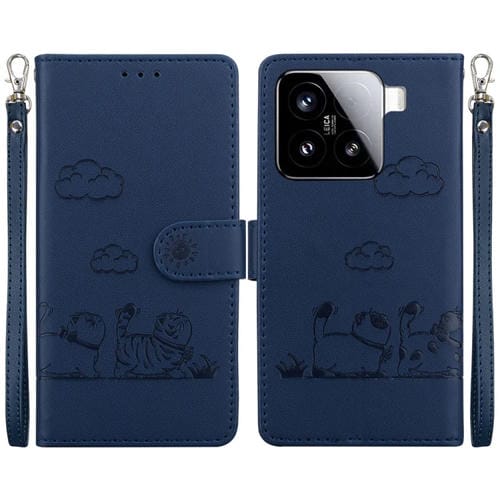 Funda De Cuero Rfid Con Diseño De Gatos Para Xiaomi 15 (Azul)
