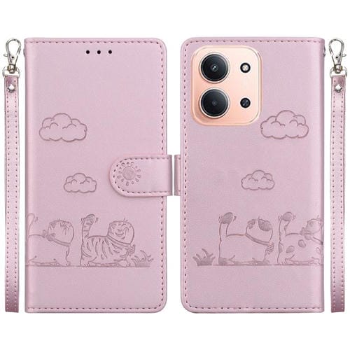 Funda de cuero RFID con diseño de gatos para Redmi 15C 4G (173,1 mm) / Redmi 15C 5G (173,1 mm) (oro rosa)