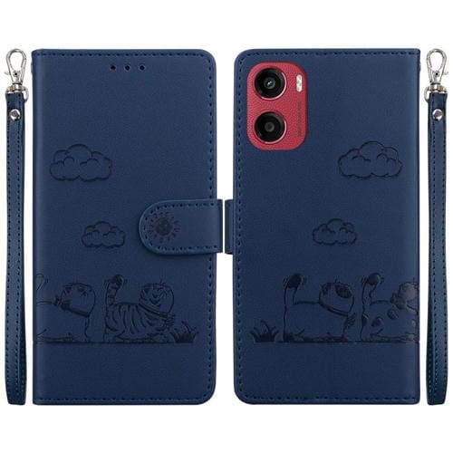 Funda de Cuero Rfid para Motorola Moto G05/E15 con Diseño de Gatos (Azul)