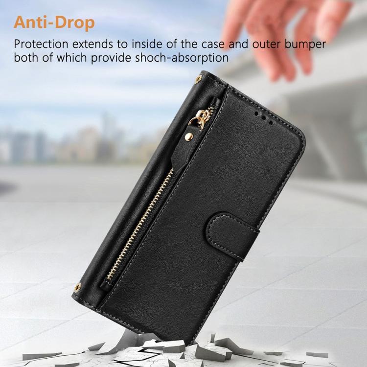 Funda de cuero con cremallera y ranuras para múltiples tarjetas para Infinix GT 30 Pro (negra)
