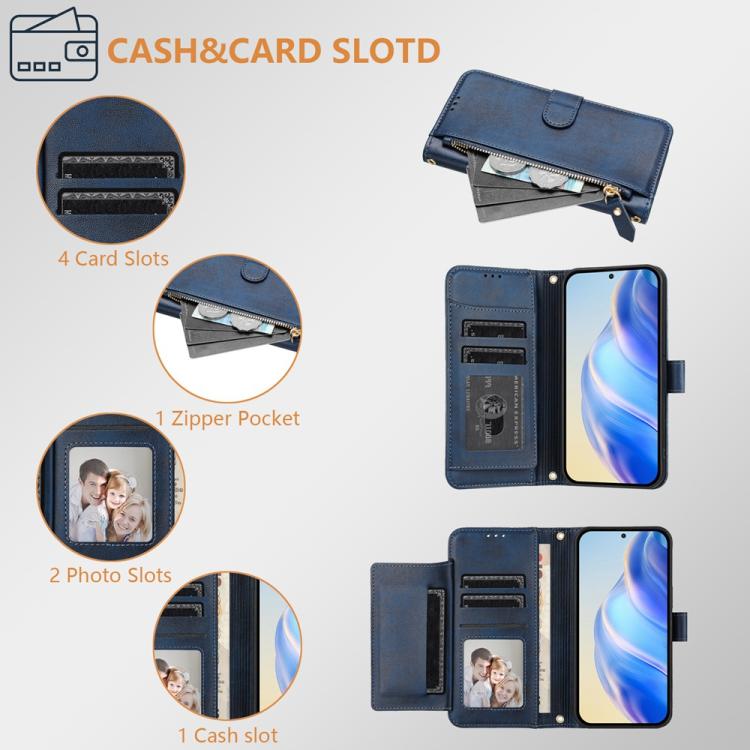 Funda de cuero con cremallera y ranuras para múltiples tarjetas para Infinix GT 30 Pro (azul)