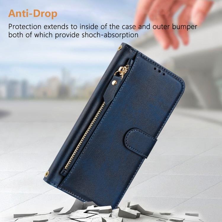 Funda de cuero con cremallera y ranuras para múltiples tarjetas para Infinix GT 30 Pro (azul)