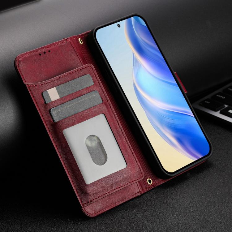 Funda de cuero con cremallera y ranuras para múltiples tarjetas para Infinix GT 30 Pro (rojo oscuro)