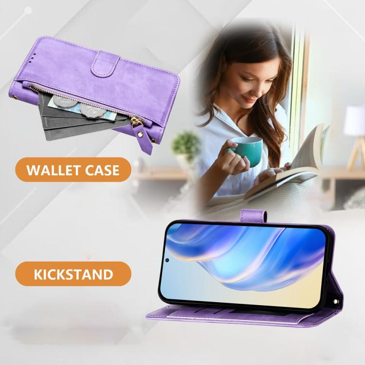Funda de cuero con cremallera y ranuras para múltiples tarjetas para Infinix GT 30 Pro (morado)