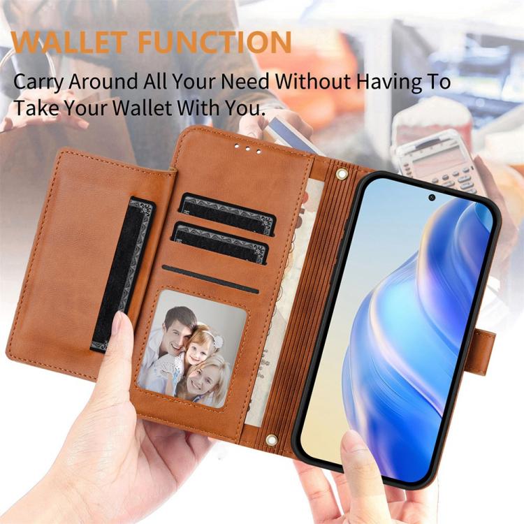 Funda de cuero con cremallera y ranuras para múltiples tarjetas para Infinix GT 30 Pro (marrón)