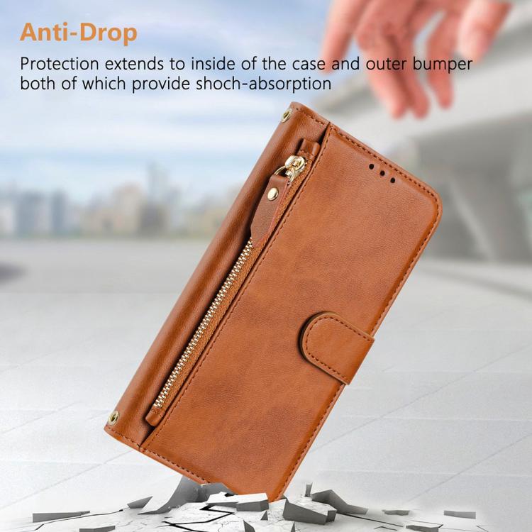 Funda de cuero con cremallera y ranuras para múltiples tarjetas para Infinix GT 30 Pro (marrón)