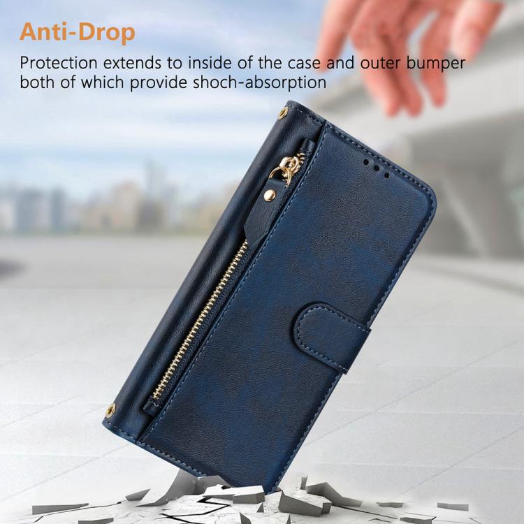 Funda de cuero con cremallera y ranuras para múltiples tarjetas para Infinix Smart 10 4G (azul)