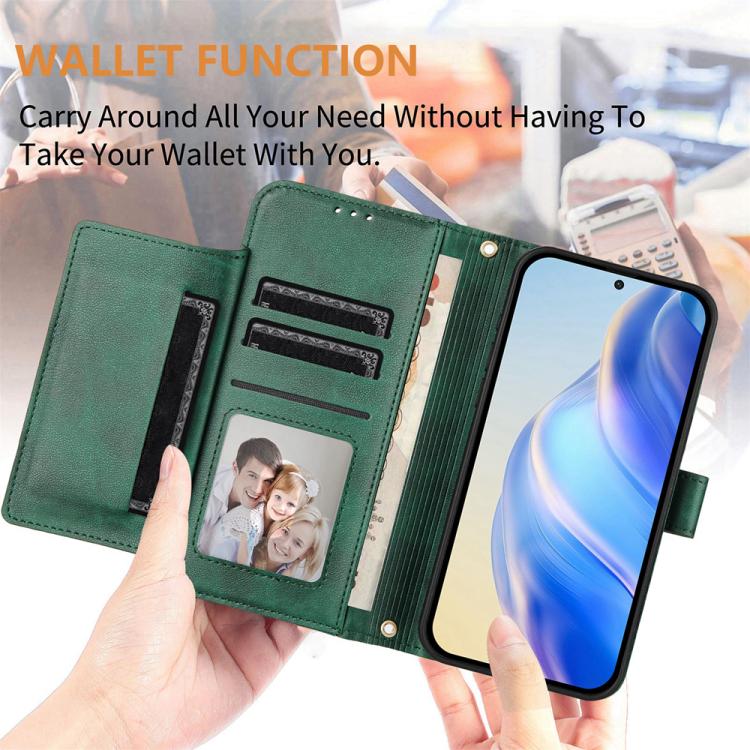 Funda de cuero con cremallera para Infinix Smart 10 4G con ranuras para múltiples tarjetas (verde)