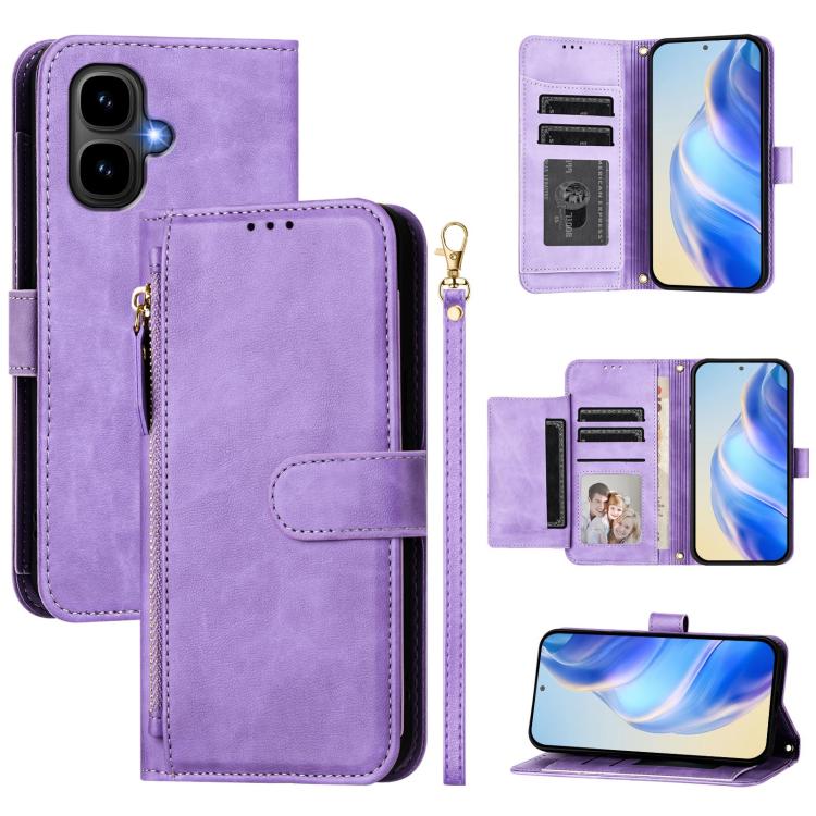 Funda de cuero con cremallera para Infinix Smart 10 4G, con ranuras para múltiples tarjetas (morado)