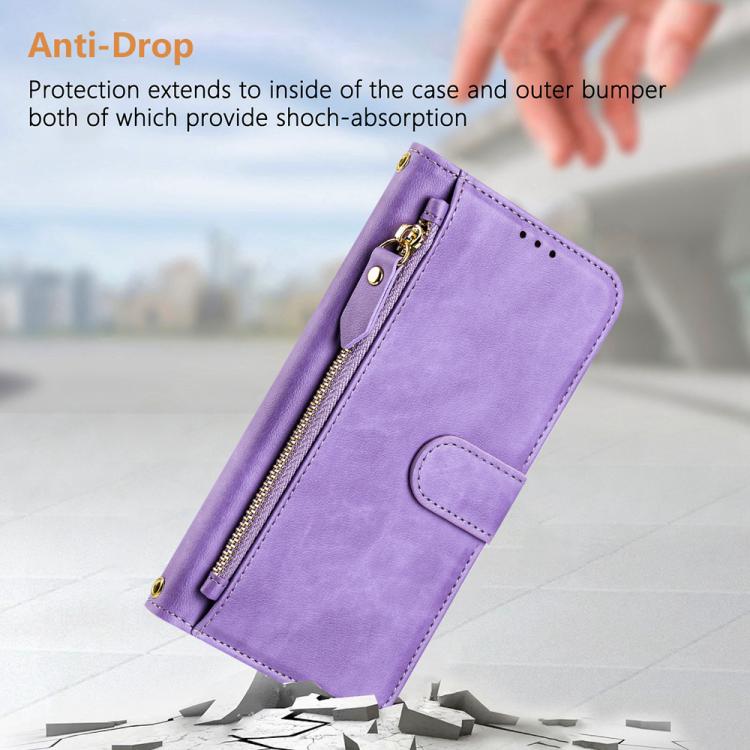 Funda de cuero con cremallera para Infinix Smart 10 4G, con ranuras para múltiples tarjetas (morado)