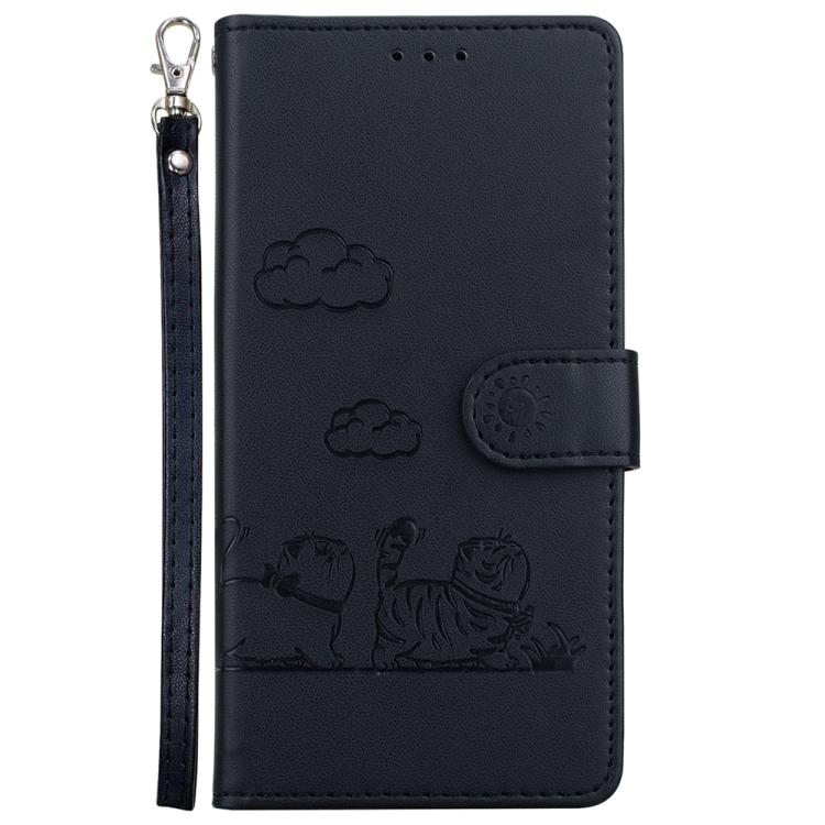 Funda de cuero RFID con diseño de gatos para Tecno Camon 40 (negra)