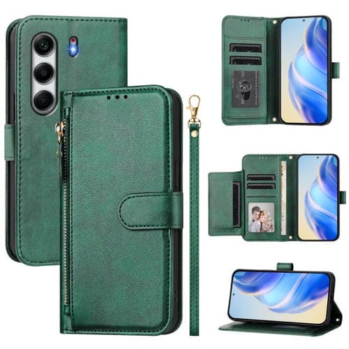 Funda de Cuero con Cremallera y Ranuras para Tarjetas para Tecno Camon 40 4G (Verde)