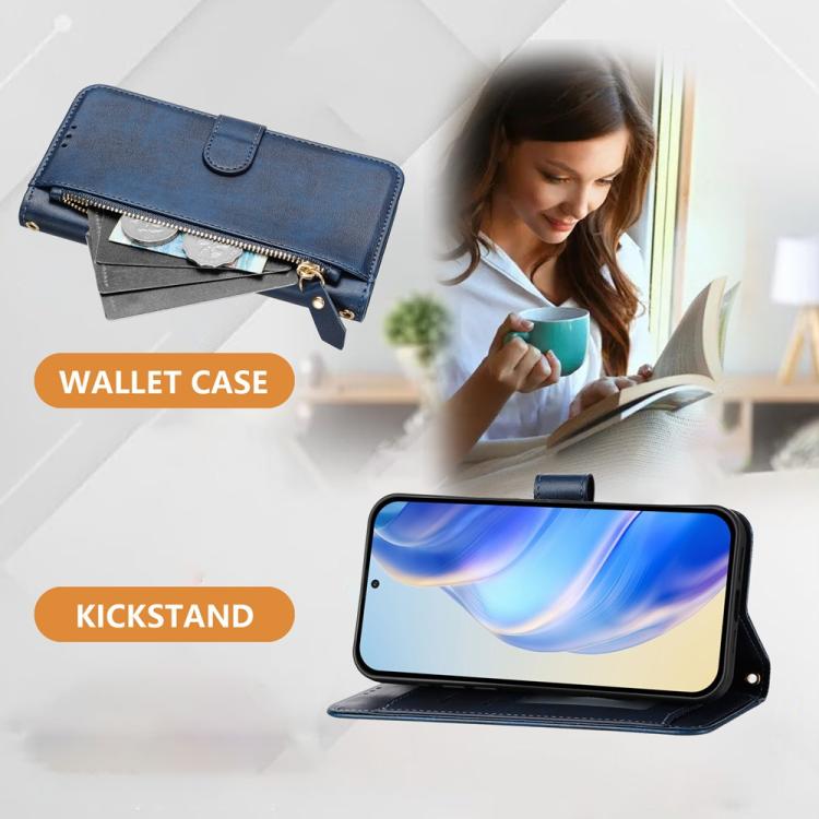 Funda de Cuero con Cremallera y Ranuras para Múltiples Tarjetas para Tecno Camon 40 Pro 4G (Azul)