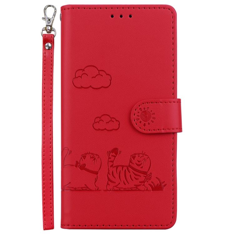 Funda de cuero RFID con diseño de gatos para Infinix Hot 50 Pro 4G (roja)