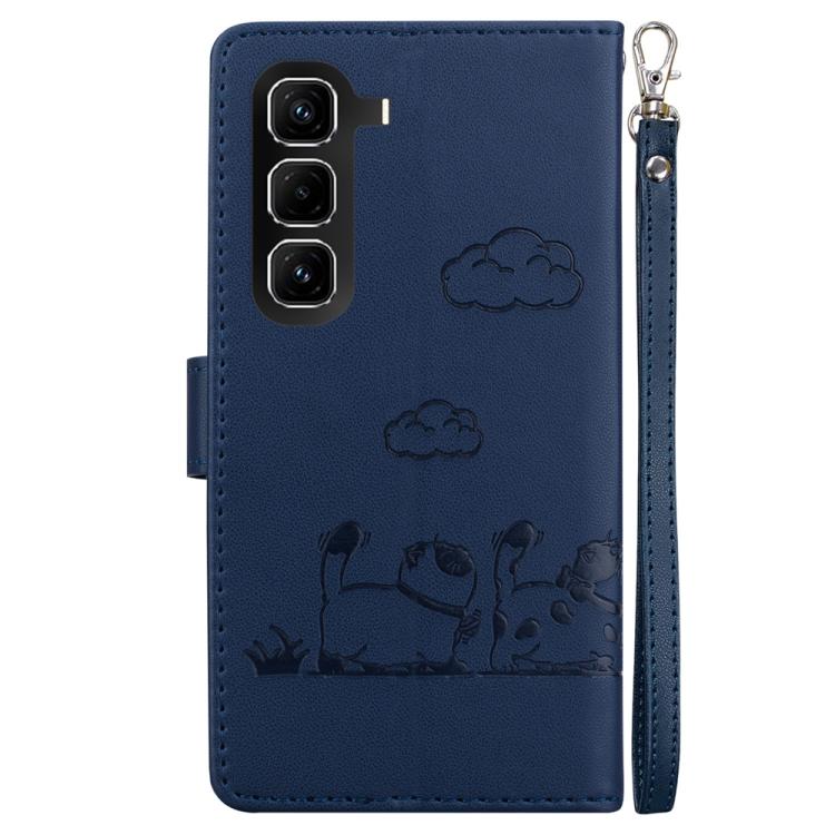 Funda de cuero RFID con diseño de gatos para Infinix Hot 50 Pro 4G (azul)
