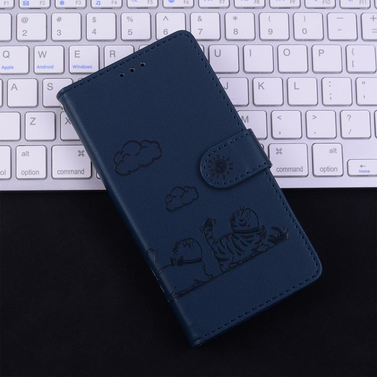 Funda de cuero RFID con diseño de gatos para Infinix Hot 50 Pro 4G (azul)