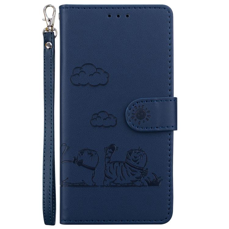 Funda de cuero RFID con diseño de gatos para Infinix Hot 50 Pro+ 4G (azul)