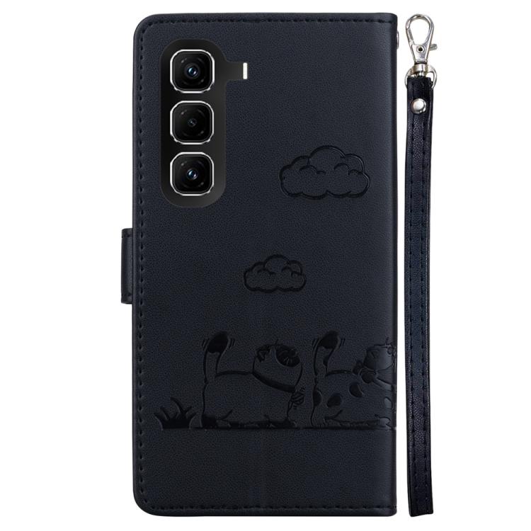 Funda de cuero RFID con diseño de gatos para Infinix Hot 50 Pro+ 4G (negra)