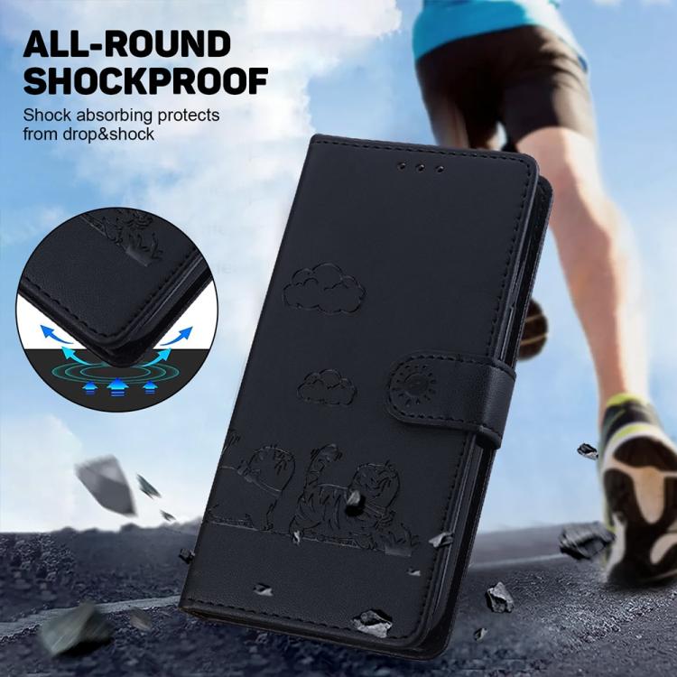 Funda de cuero RFID con diseño de gatos para Infinix Hot 50 Pro+ 4G (negra)