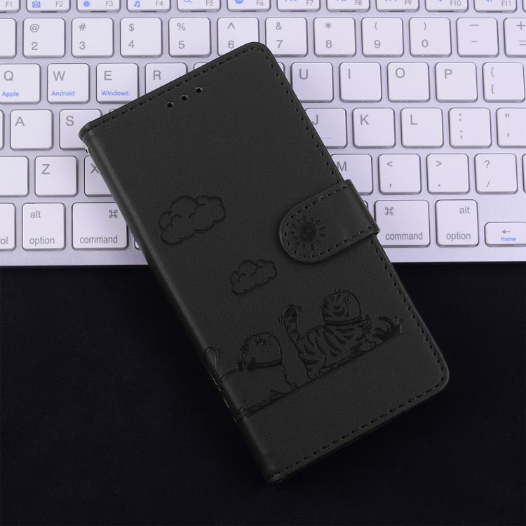 Funda de cuero RFID con diseño de gatos para Infinix Hot 50 Pro+ 4G (negra)
