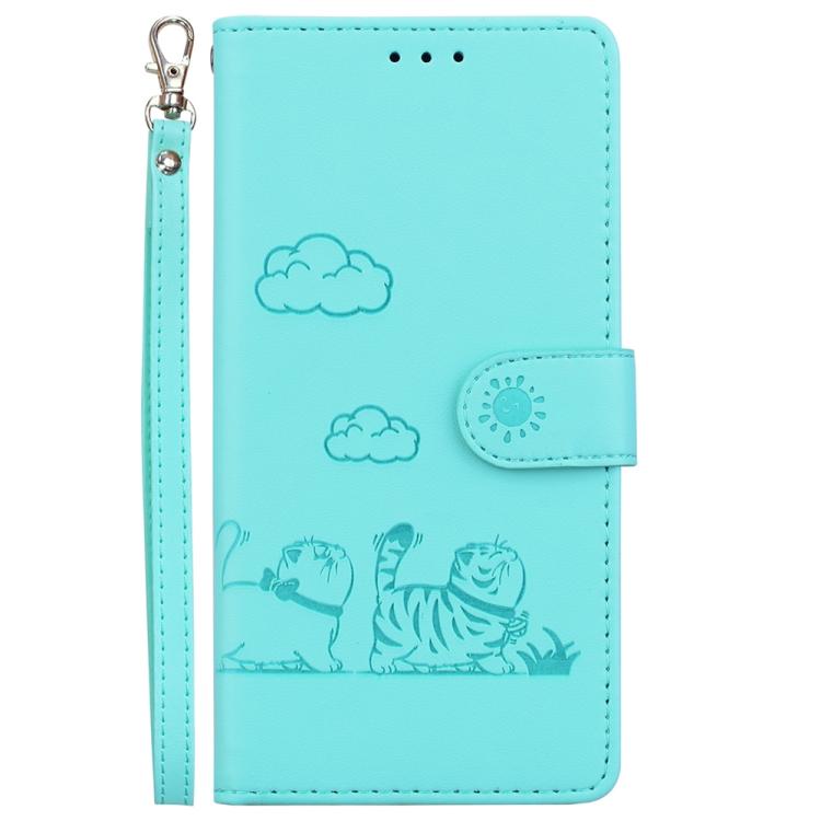Funda de cuero RFID con diseño de gatos para Infinix Note 50 Pro+ (verde)