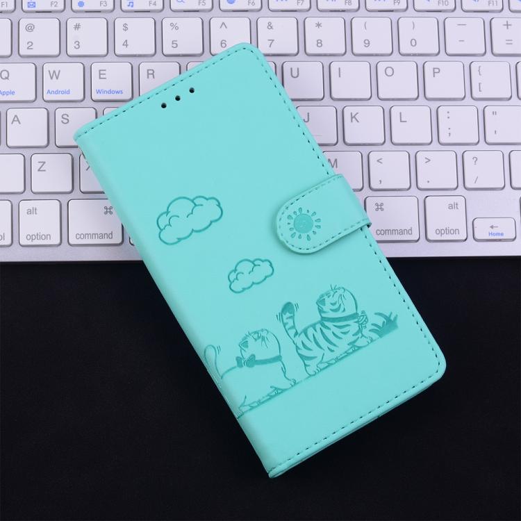 Funda de cuero RFID con diseño de gatos para Infinix Note 50 Pro+ (verde)