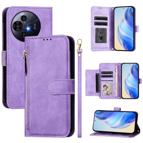 Funda de Cuero para TCL 50 Pro Nxtpaper con Cremallera y Ranuras para Tarjetas (Morado)