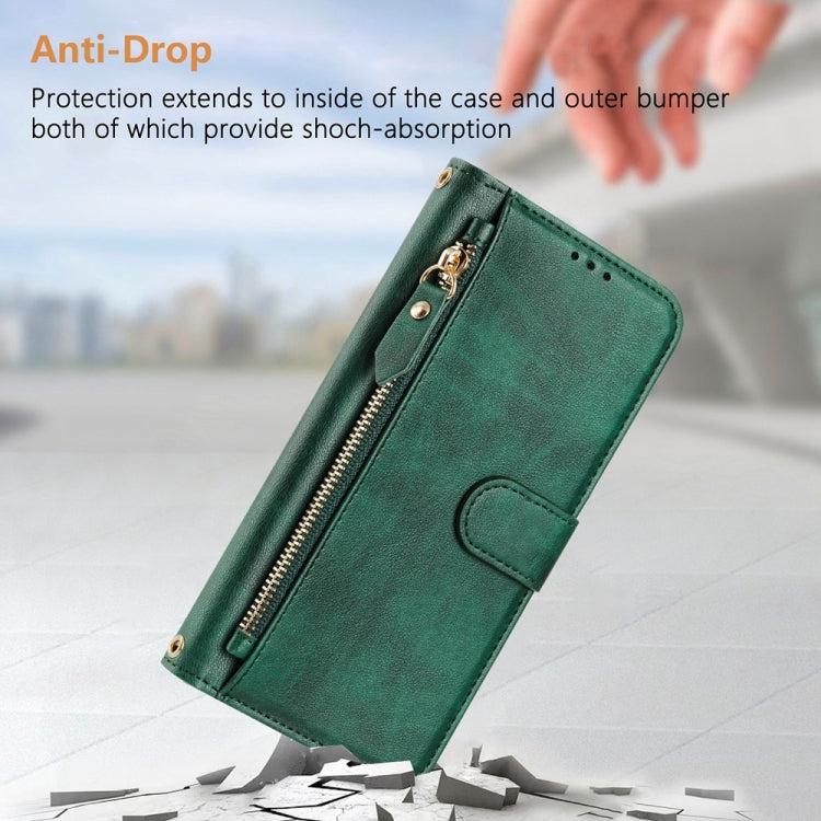 Funda de Cuero con Cremallera y Ranuras para Tarjetas para Sharp Aquos R9 Pro (Verde)