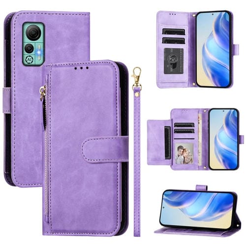 Funda de Cuero con Cremallera y Ranuras para Tarjetas para Ulefone Note 14 (Morado)