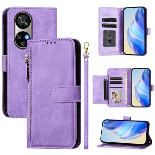 Funda de Cuero con Cremallera y Ranuras para Tarjetas para Ulefone Note 17 Pro (Morado)