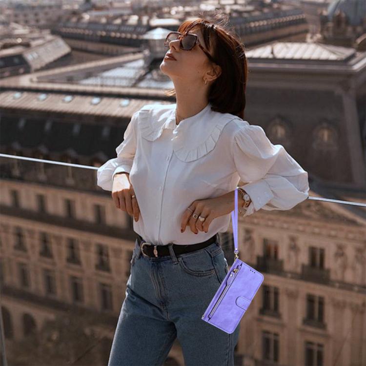 Funda de cuero con cremallera y ranuras para múltiples tarjetas para Xiaomi 15S Pro (morado)