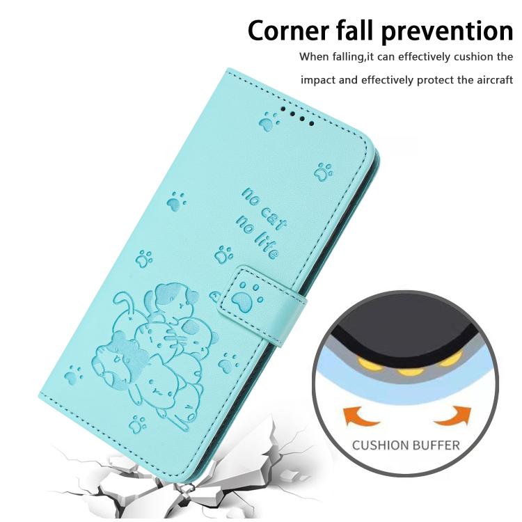 Funda de Cuero con Cordón para Itel S25 con Gatito en Relieve (Verde Menta)