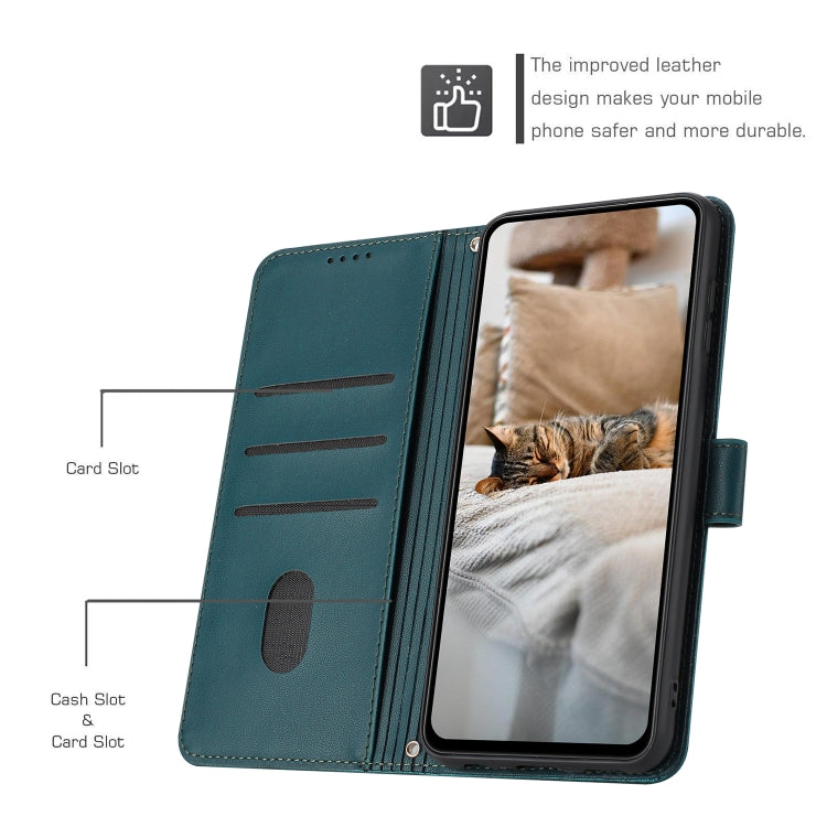 Funda de Piel para iPhone 16E Diseño de Gatito En Relieve con Cordón (Verde Oscuro)