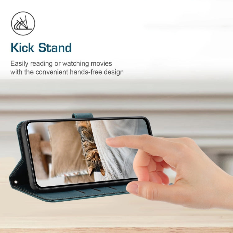 Funda de Piel para iPhone 16E Diseño de Gatito En Relieve con Cordón (Verde Oscuro)