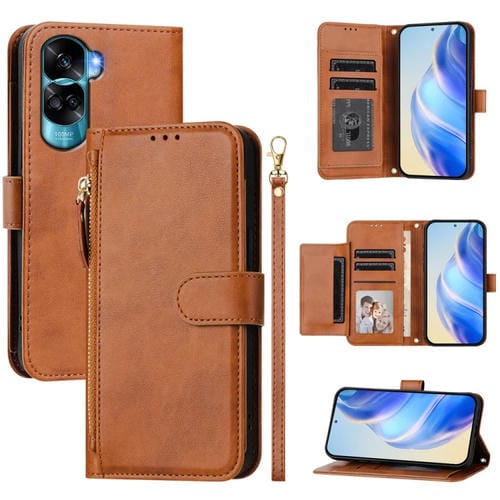 Funda de Cuero con Cremallera y Ranuras para Tarjetas para Honor 90 Lite/X50I (Marrón)