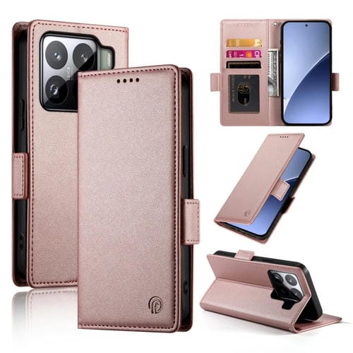 Funda Magnética De Cuero Esmerilado Con Hebilla Lateral Para Xiaomi 15 (Oro Rosa)