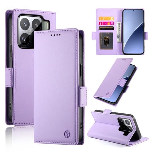 Funda De Cuero Esmerilado Con Hebilla Lateral Magnética Para Xiaomi 15 (Morado)