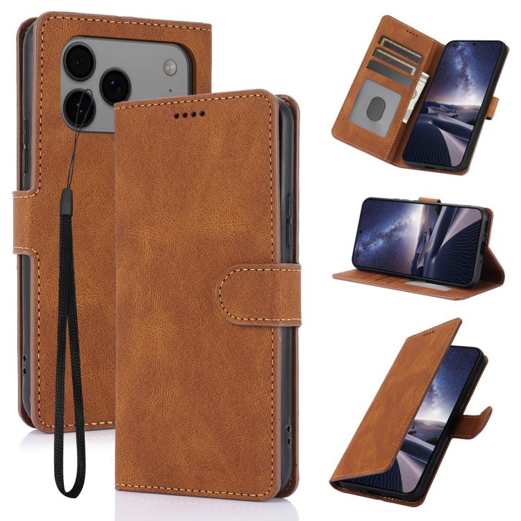 Funda de piel de becerro con textura de fantasía para iPhone 17 Pro (marrón)