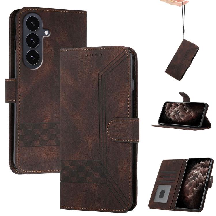 Funda de cuero con tapa cúbica para Samsung Galaxy S25 FE 5G (marrón)